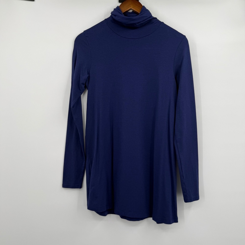 Peruvian Connection Turtle Neck Tunic Top Womens Small Navy Blue Pima Classic